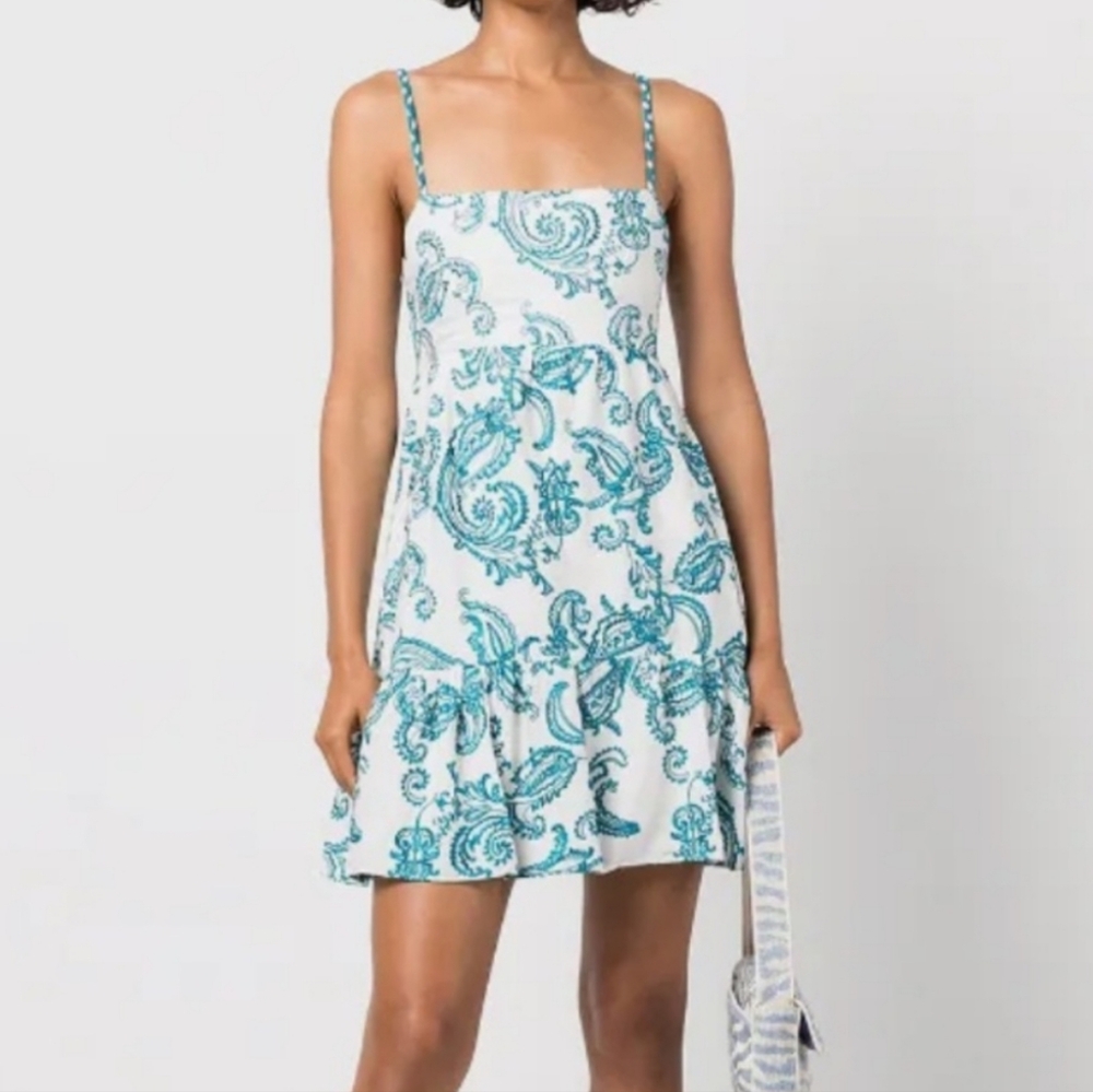 NEW ALICE + OLIVIA Khira Paisley Minidress in White Blue